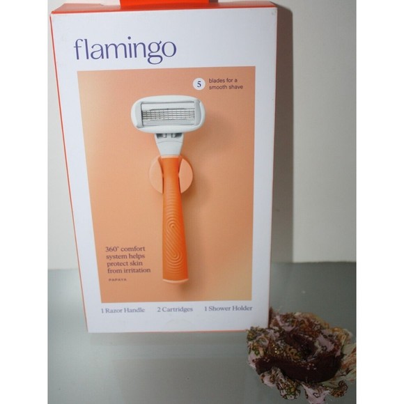Flamingo 5-Blade Women's Razor: 1 Papaya Razor Handle + 2 Razor Blade Cartridges - Picture 1 of 4